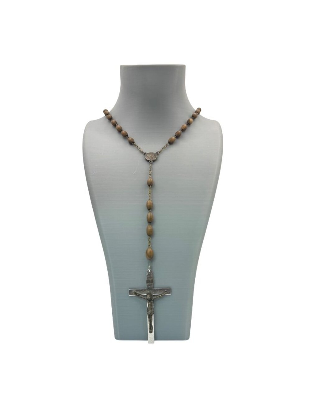 Antaya Sterling Silver Wooden Rosary Jesus Medallion INRI Crucifix Cross Vintage